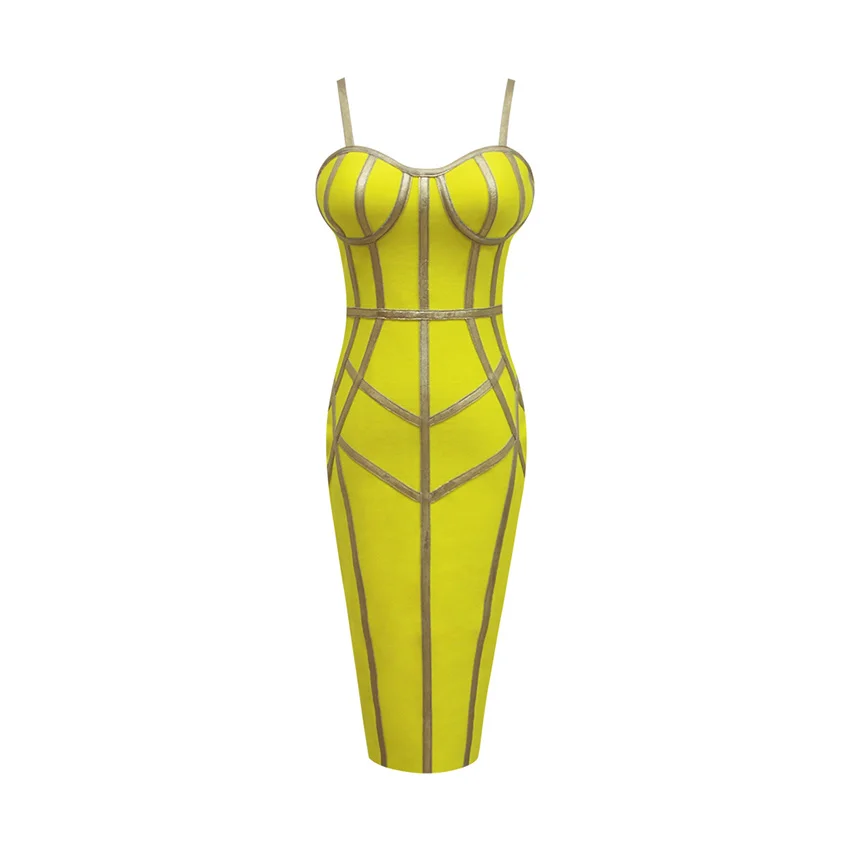 

Bevenccel 2020 New Summer Bandage Dress Women Strapless Gold Straps Patchwork Bodycon Party Dress Elegant Club Dress Vestidos
