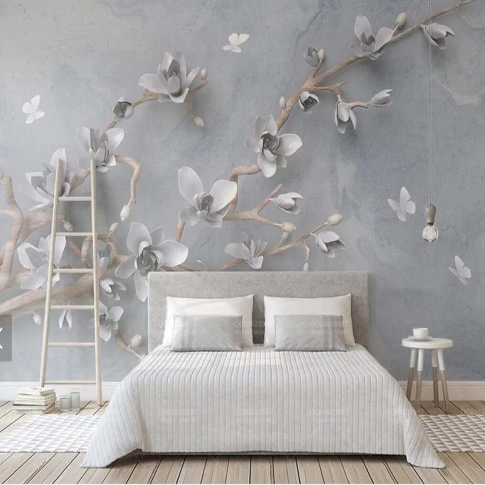 3D тиснение Yulan Магнолия цветок птичья клетка Цветочная настенная бумага фрески