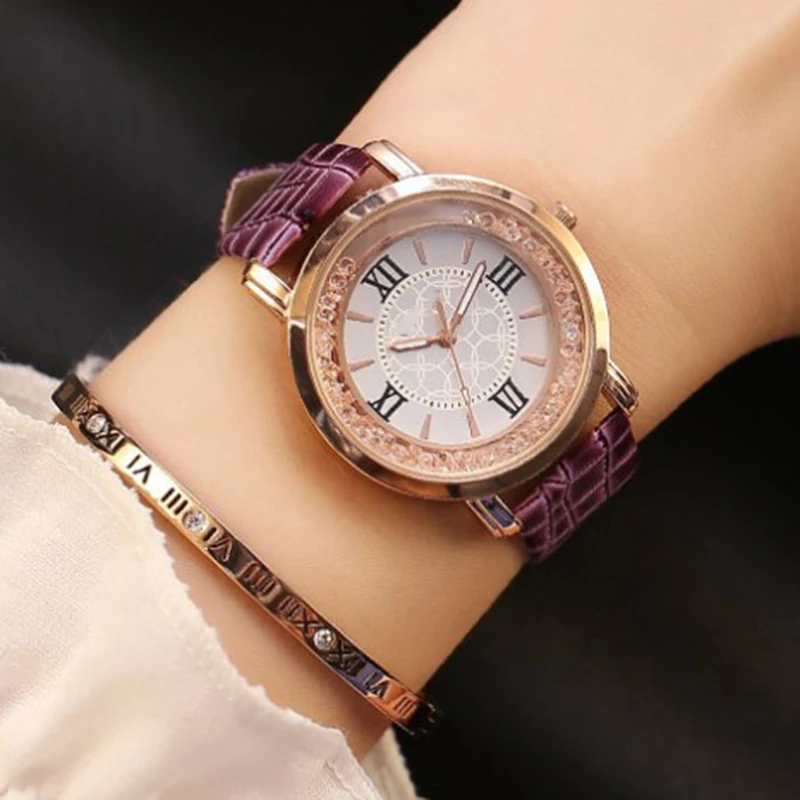 

Fashion Minimalist Quartz Watch With Rhinestone Leather Strap Round Dial Wrist Watch for Casual Daily Office for Women LL@17