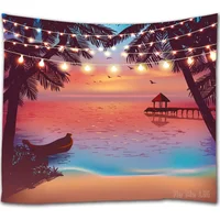 Tropical Beach Ocean Seaside At Sunset Evening With Color Light Design By Ho Me Lili Tapestries For Room Dorm Decor