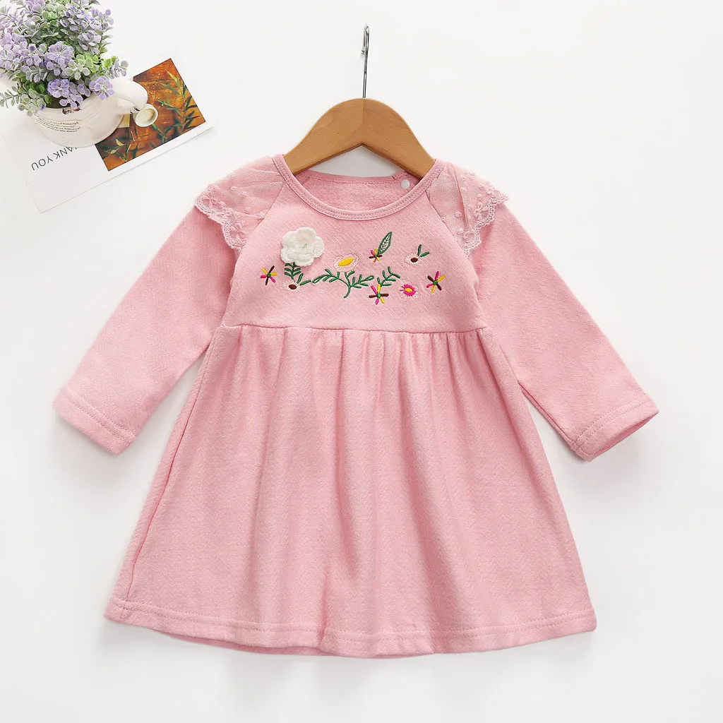Toddler Baby Girl Dresses Party Soild Embroidered Dress Elegant Winter Long Sleeve Cotton Clothes Y816 | Детская одежда и обувь
