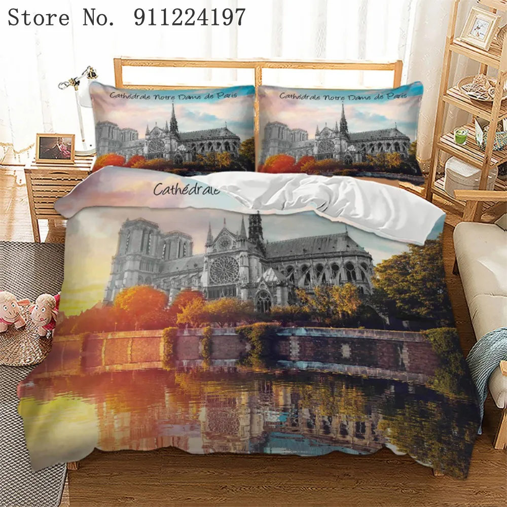 

Комплект постельного белья с 3D принтом, пододеяльник Нотр-дама Парижа, наволочки, одеяло, Комплект постельного белья, двойное односпальное ...