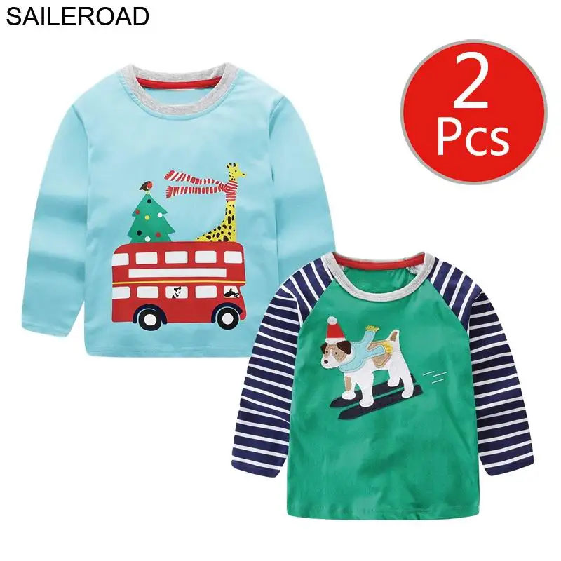 7788 7737 photo SAILEROAD 2 Шт. Экскаватор Печати Мальчики С Длинным Рукавом Топы для Детской Одежды 4 Лет Маленьких Детей футболки Хлопок Новорожденных Девочек Одежда - Цвет: 7788 7737 photo
