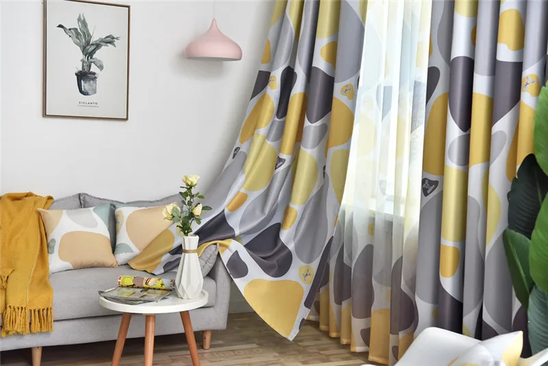 Blue Cobblestone Printed Curtains Shading Fabrics for Living Room Modern Yellow Blackout Curtains Water Ripple Curtain WP419#20
