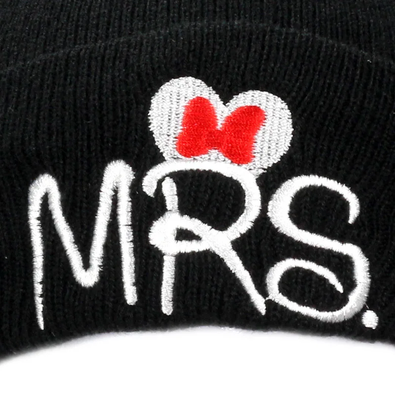 Новые зимние детские шапки с вышивкой вязаная шапочка надписью MR/MRS теплые Мягкие