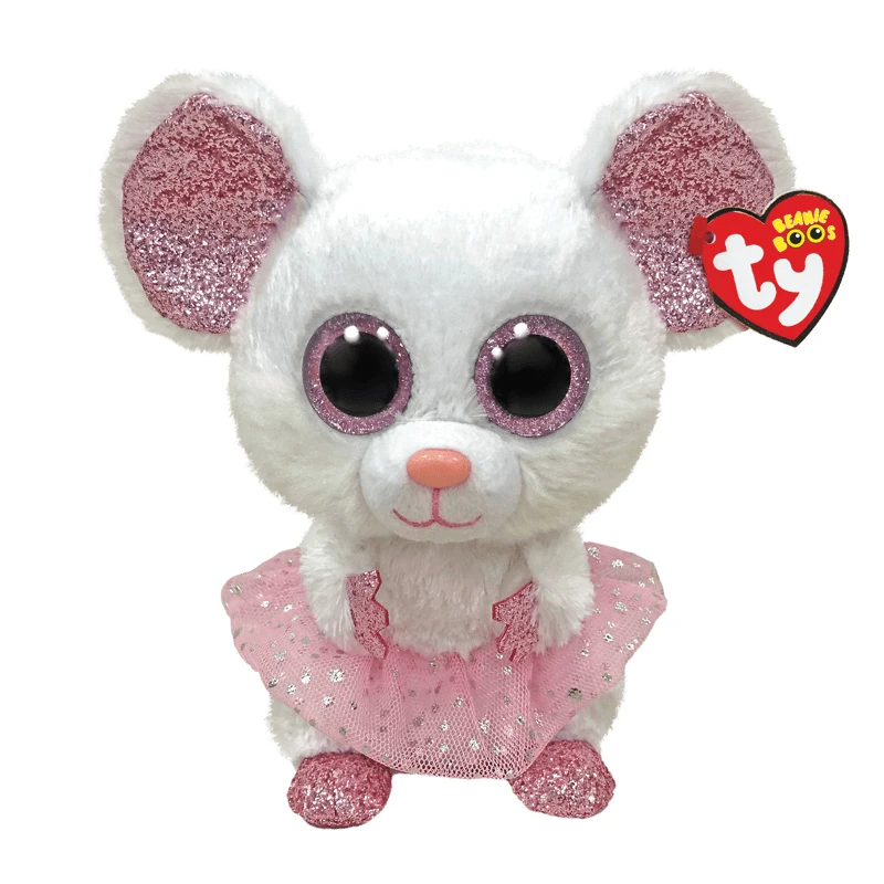 Ty Beanie Boos Рождественская белая мышь розовая блестящая пачка Нина блестящие