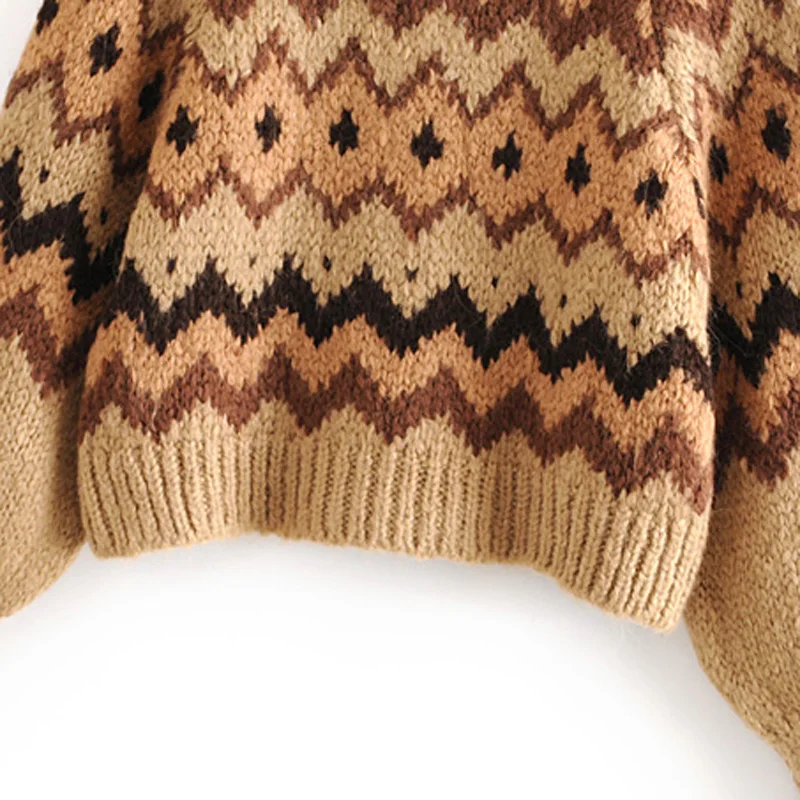 ZOEPO Winter Warm Loose Sweaters Women Fashion O Neck Jacquard Sweater Elegant Puff Sleeve Female Ladies JV | Женская одежда