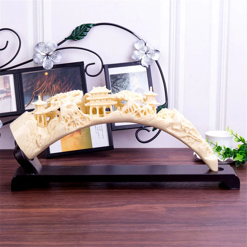 

Modern Minimalist Ivory Carving Artwork Chinese Garden Architectural Pattern Office Home Desktop Decoration Business Gift