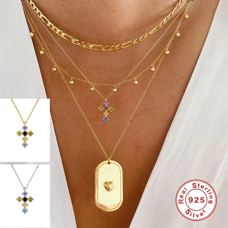 

CANNER 925 Sterling Necklace for Women Color Diamond Rainbow flower Pendant Necklace Female Choker Necklaces Jewelry collares