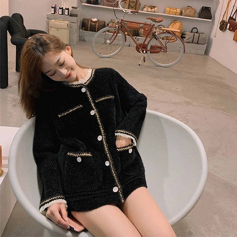 Изящный вязаный свитер имитация норки бархатное пальто женское осенне-зимнее 2021