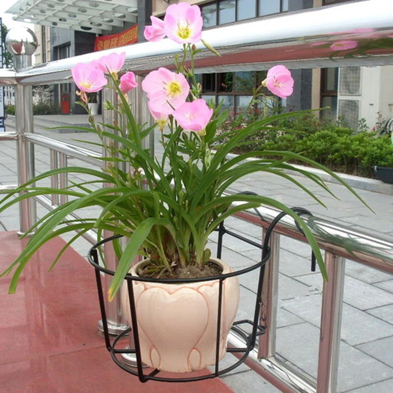 

Hanging Plant Iron Racks Balcony Round Flower Pot Rack Railing Fence Outdoor Black/White SDF-SHIP