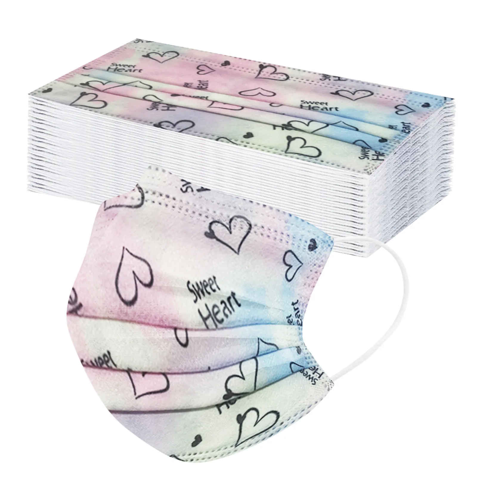 

50pcs Adult Three-layer Disposable Face Mask Halloween Cosplay Protective Breathable Mask Tie-dye Printing Filter Lovely Mask