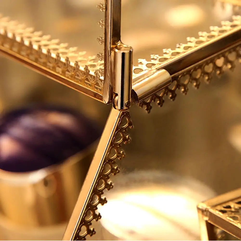 Ретро зеркало стекло по уходу за кожей Органайзер Золотой комод красота дисплей