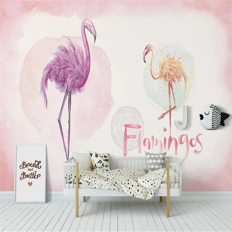 

Custom custom wallpaper mural pink tropical watercolor flamingo tv background wallpaper mural