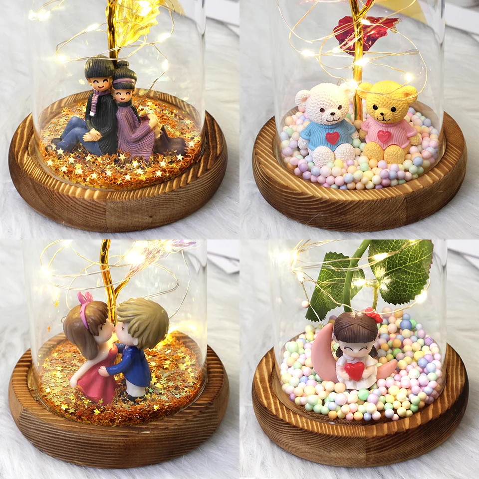 Красавица и чудовище роза цветок с мишкой Тедди в стеклянном куполе украшение