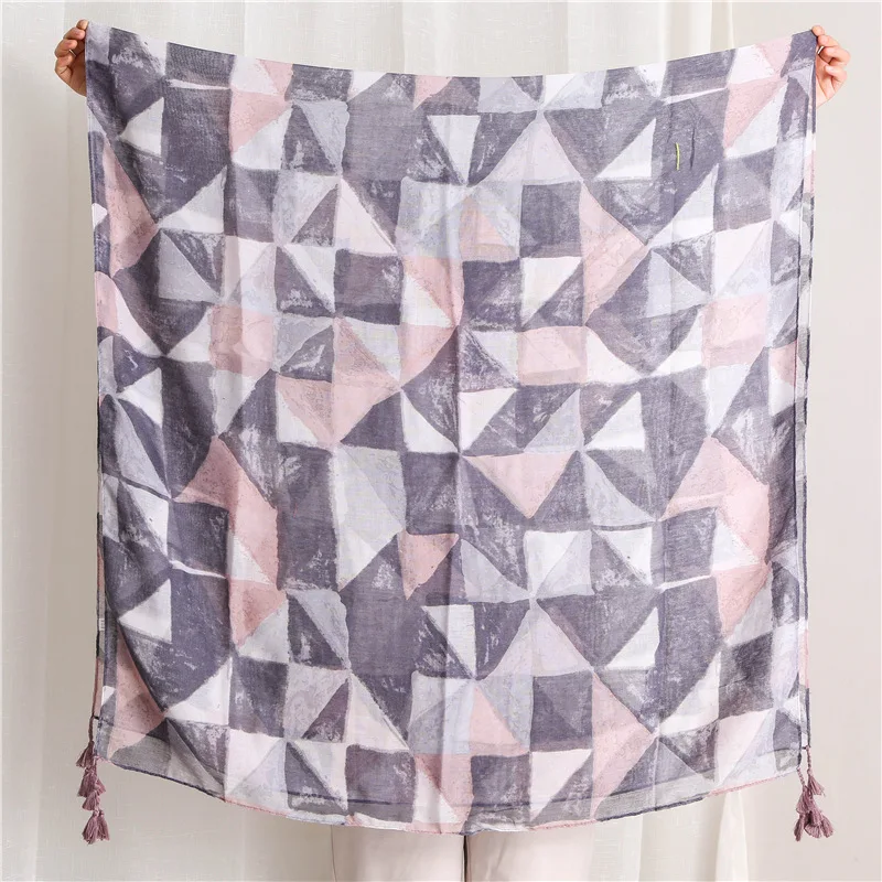 Женский хлопковый шарф хиджаб в богемном стиле с масляным принтом шали и