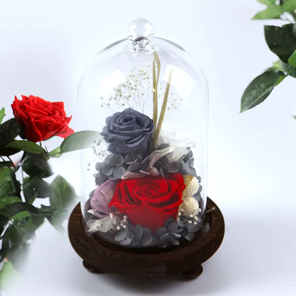 3 шт. натуральная вечная жизнь Роза в стеклянном куполе на деревянной базе