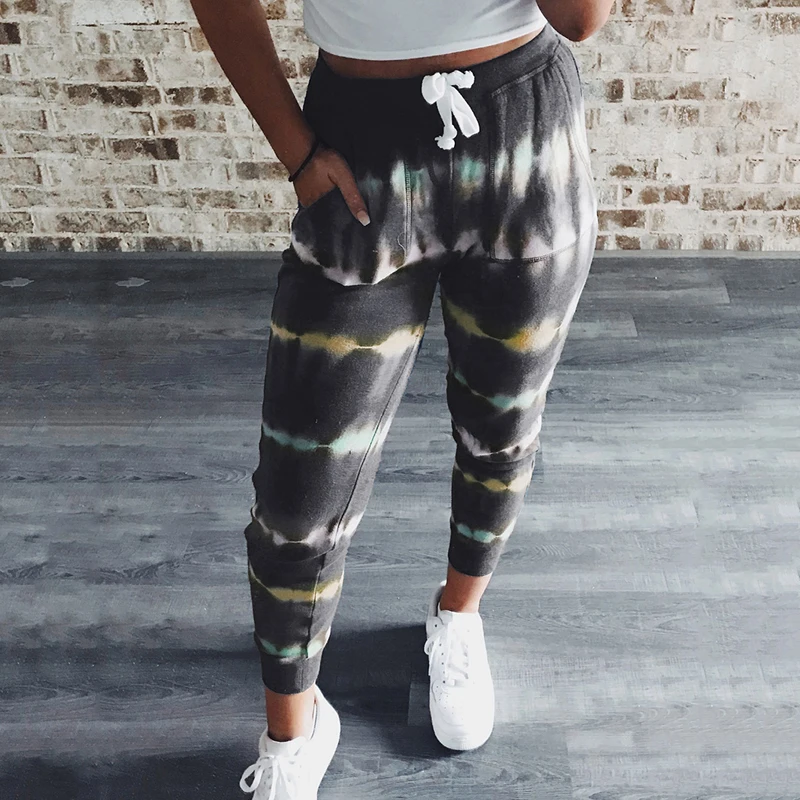 Fashion Womens Tie Dye Pants Casual Loose Streetwear Drawstring Sweatpant Workout Long Trousers with Pockets Summer Harem | Спорт и