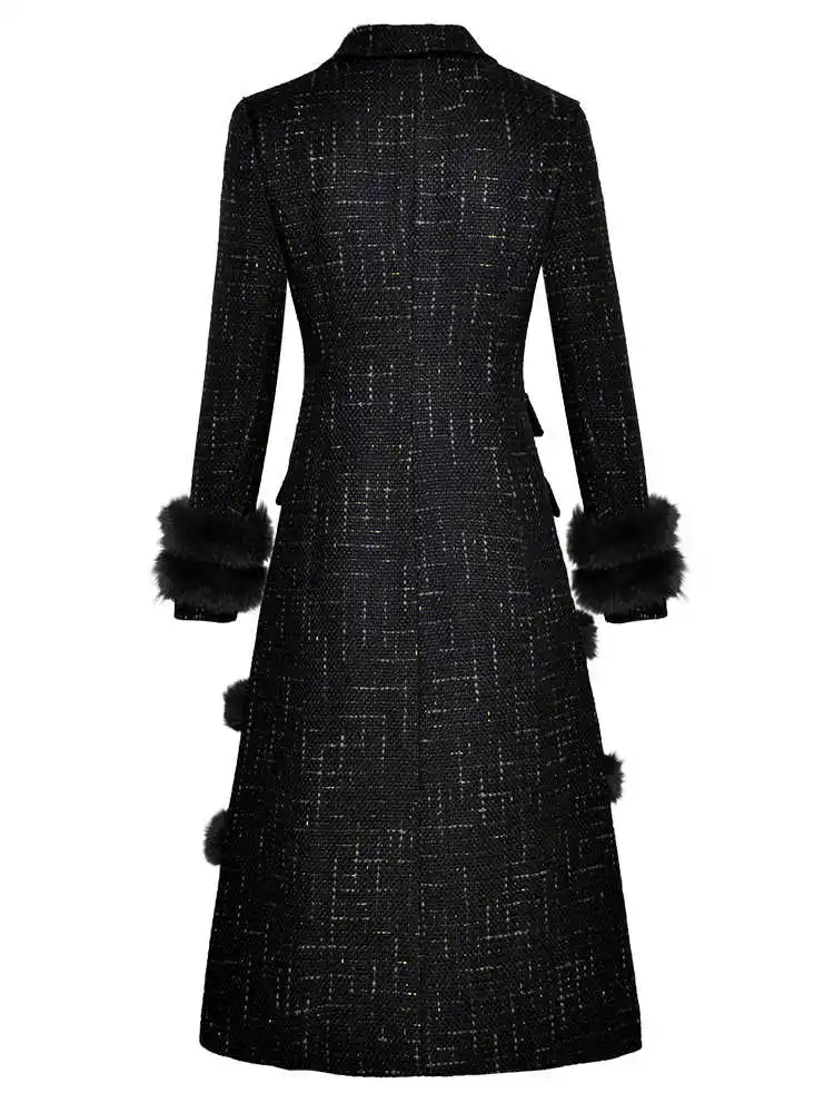 

Chic slim women fit plaid overcoats Fall winter runways double breasted coat Women D872