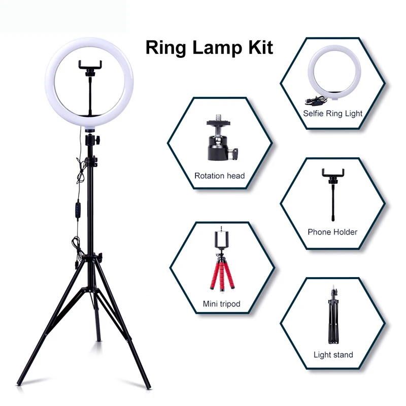 

Ring Lamp with tripod For Live Studio Dimmable Selfie Ring Light with stand color Annular tube photographic lighting