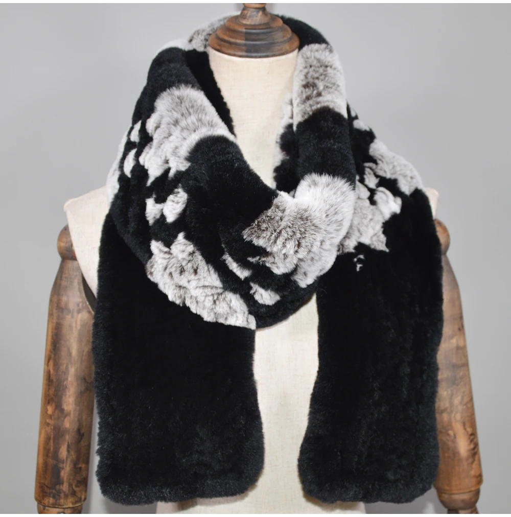 Winter Long Style Women Real Rex Rabbit Fur Scarf Rex Rabbit Fur Warm Soft Ring Scarfs High Quality Knit Rabbit Fur Scarves