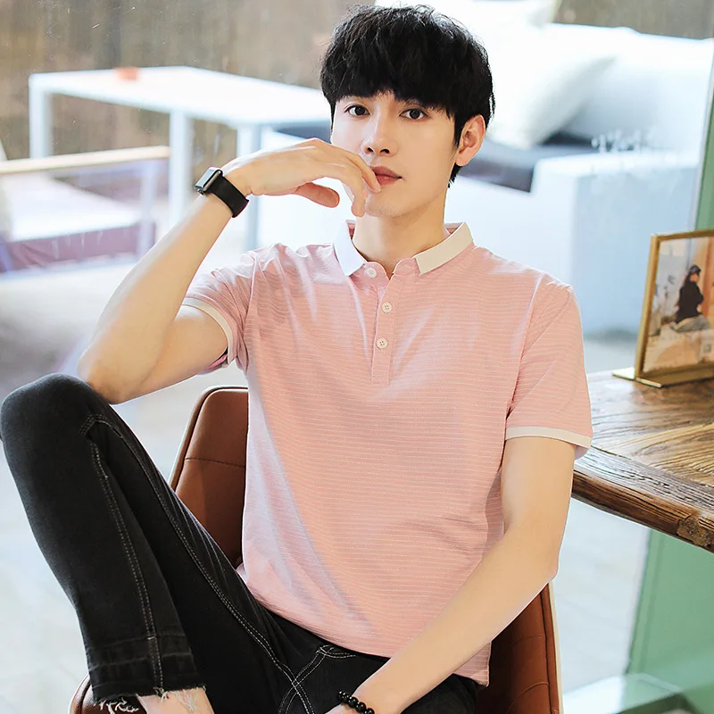 

Men's short sleeve Lapel 2020 summer new men's Stripe Men's casual Korean Short Sleeve Shirt