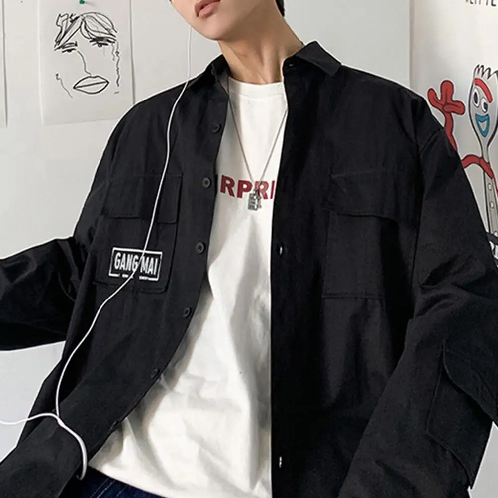

Spring Summer Men jacket Shirts men Streetwear Pocket Solide Oversize long Sleeve Shirts Loose Casual shirt Men Clothes