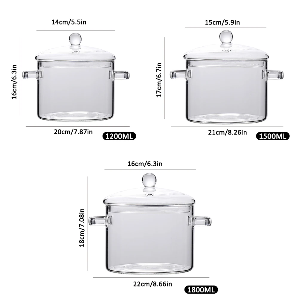 

Heat-Resistant Glass Soup Pot Glass Hot Boiler Pot Transparent Mini Soup Pot Instant Noodle Porridge Soup Cooking Kitchen Tools