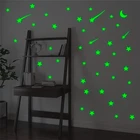 Креативные светящиеся наклейки на стену с изображением метеора, звезд, Луны, спальни, детской комнаты, домашний декор, зеленый цвет, светится в темноте, флуоресцентные наклейки на стены