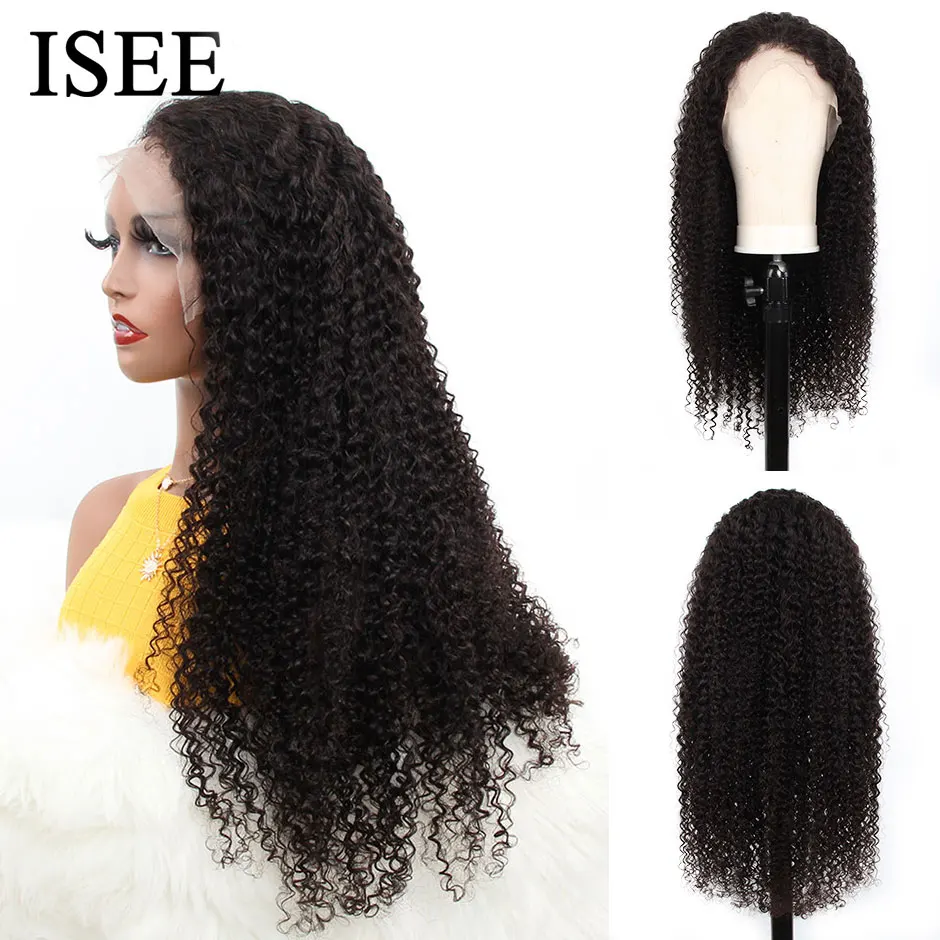 Кудрявые вьющиеся 360 парик 150% плотность ISEE человеческие волосы парики для женщин