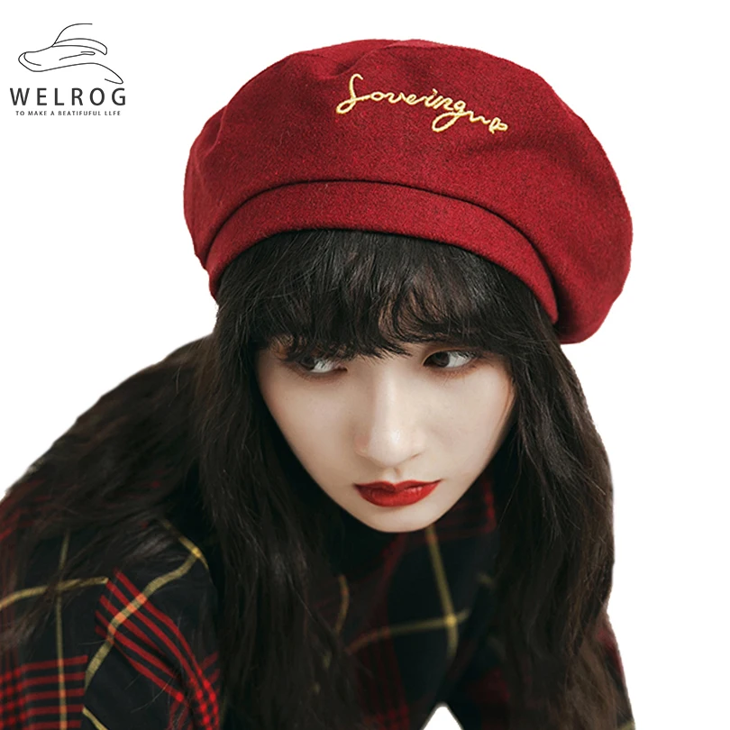 Однотонный шерстяной берет WELROG с надписью модная восьмиугольная шапка зимняя