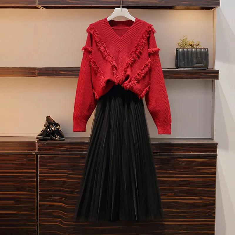 Новый женский комплект из 2 предметов Осень зима длинный рукав вязаный толстый