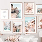 Настенная картина в скандинавском стиле, настенные постеры с изображением венецианского замка, цветка, маленького города, гор, для украшения гостиной