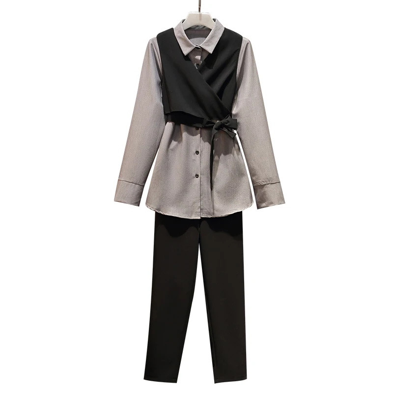 

2019 new early autumn light mature striped female design sense small retro style three-piece shirt