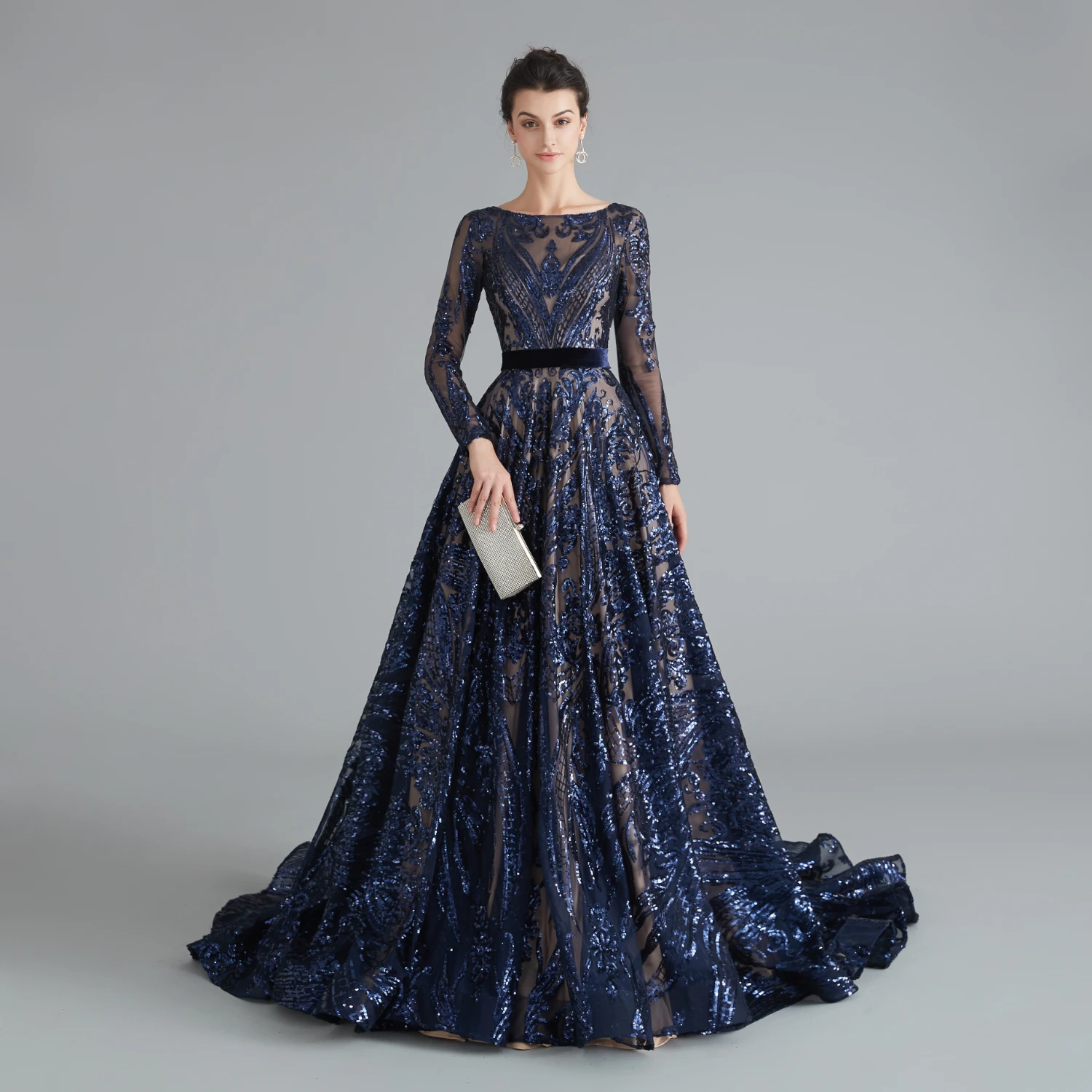 Vivian's Bridal Boho Sequin Кружева Аппликация вечернее платье Сексуальная Иллюзия с длинным рукавом o-образным вырезом спинки пушистое элегантное платье