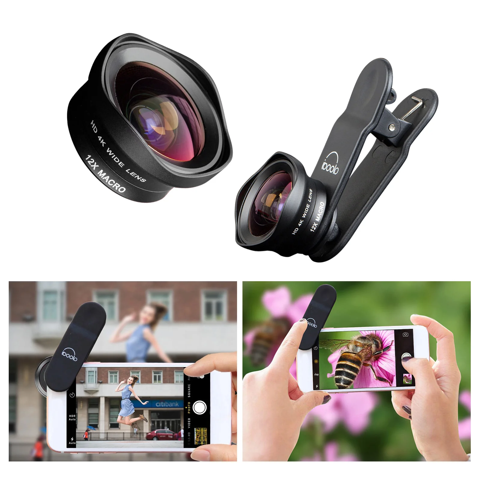 

Two in One 16mm Wide Lens + 12X Macro Lens Set Clip-on Phone Camera Lens Add-on Lenses Kit HD Camera Lens for Most Smartphones