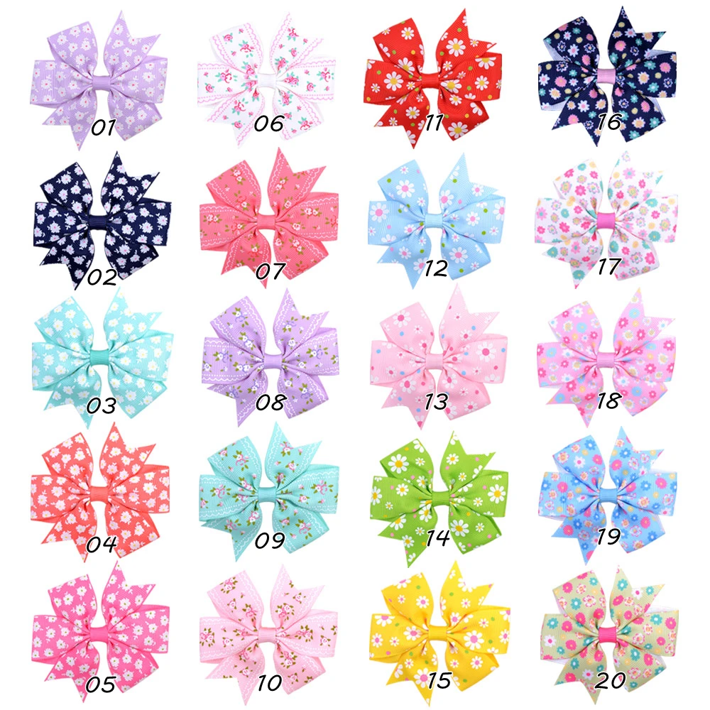 

20pcs/lot Printed Flower Hair Bows With Clip For Baby Girls Grosgrain Ribbon Boutique Hair Clip Barrettes Hair Accessories 039