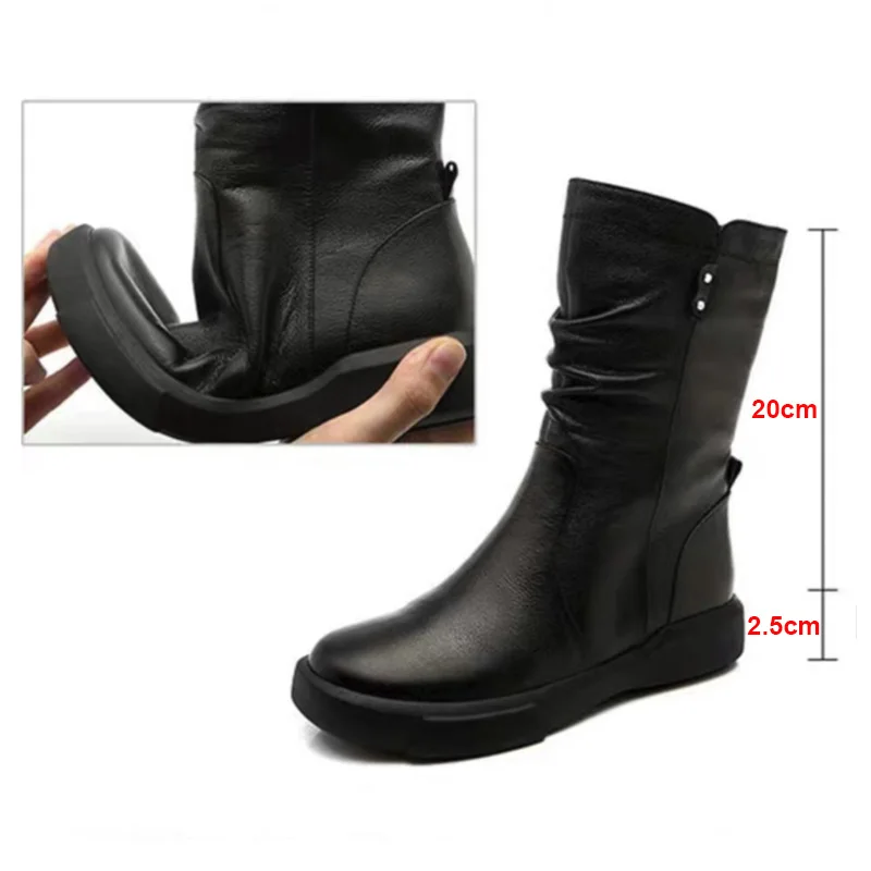 Ботинки до середины икры в стиле ретро на молнии Женские ботинки из кожи