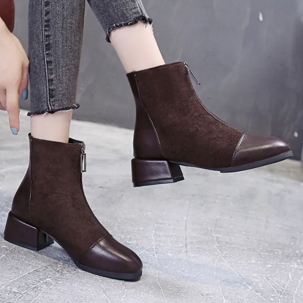 Женские замшевые ботинки повседневные однотонные ботильоны с круглым носком