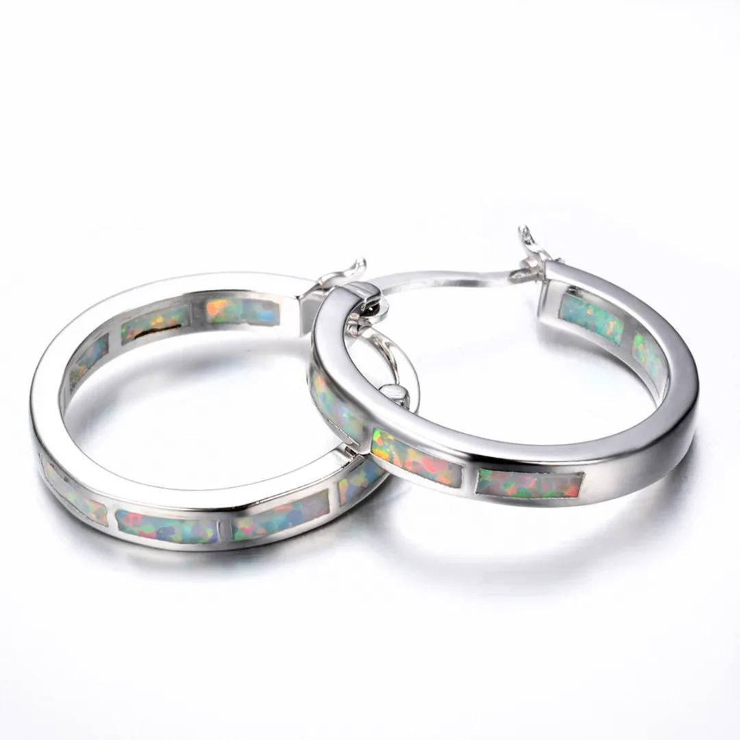 Женские крупные серьги кольца с опалом Крупные круглые кристаллами