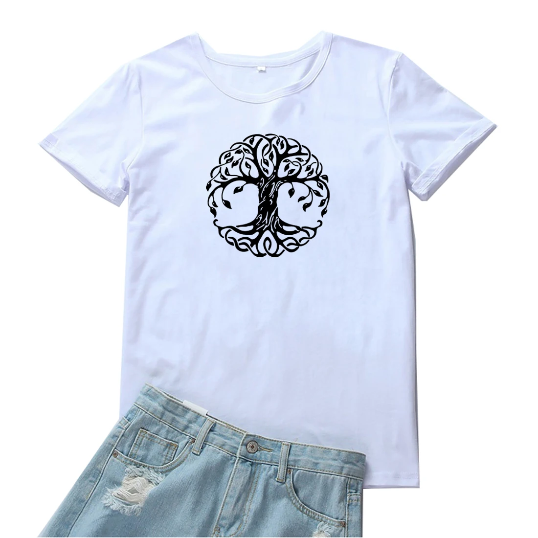 

Simple Tree Graphics T-shirts Women Loose Round Neck T Shirt Women Fashion Women Tees Fcasual Short Sleeve Camiseta Mujer