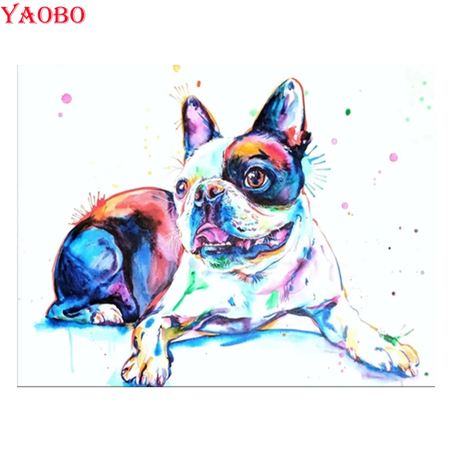 Pintura de diamante cuadrado/redondo 5D DIY, bordado de diamantes de Bulldog Francés, perro de acuarela, punto de cruz, decoración de diamantes de imitación
