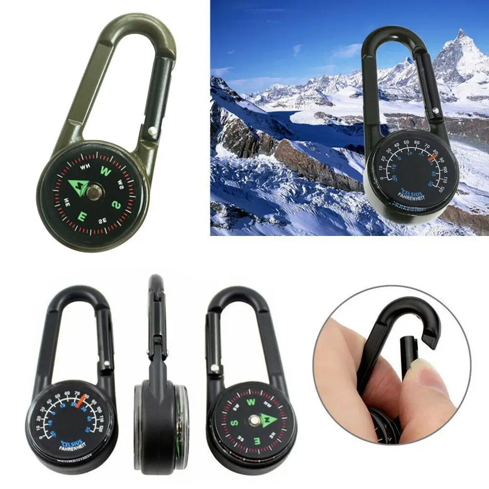 

Thermometer Mountaineering Hook Mini Snap Buckle Double-sided Outdoor Carabiner Compass Key Keychain Metal Compass Mini Compass