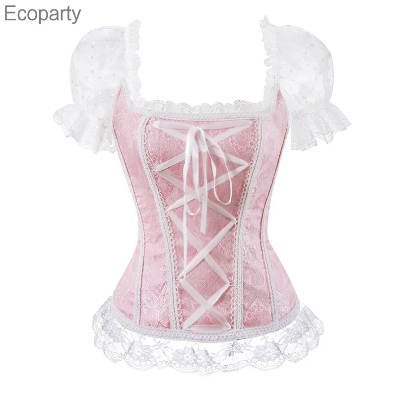 

Overbust Corset Vest Bustier Corset Tops for Women with Sleeves Lace Up Brocade Shoulder Strap Corselet Plus Size Body Sexy 6XL