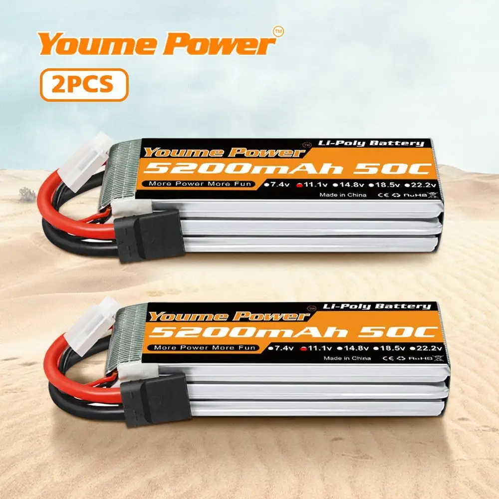 Youme 2 блока 3S литий полимерный аккумулятор 11 1 В 5200 мАч 50C с разъемом xt60 T для traxxa RC Car