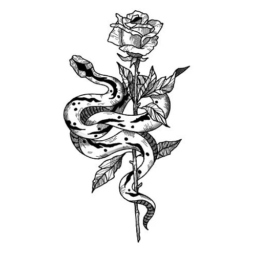 

Water Transfer fake tattoo sticker sketch Rose flower snake tattoos Waterproof Temporary Tatto flash tatoo for woman man