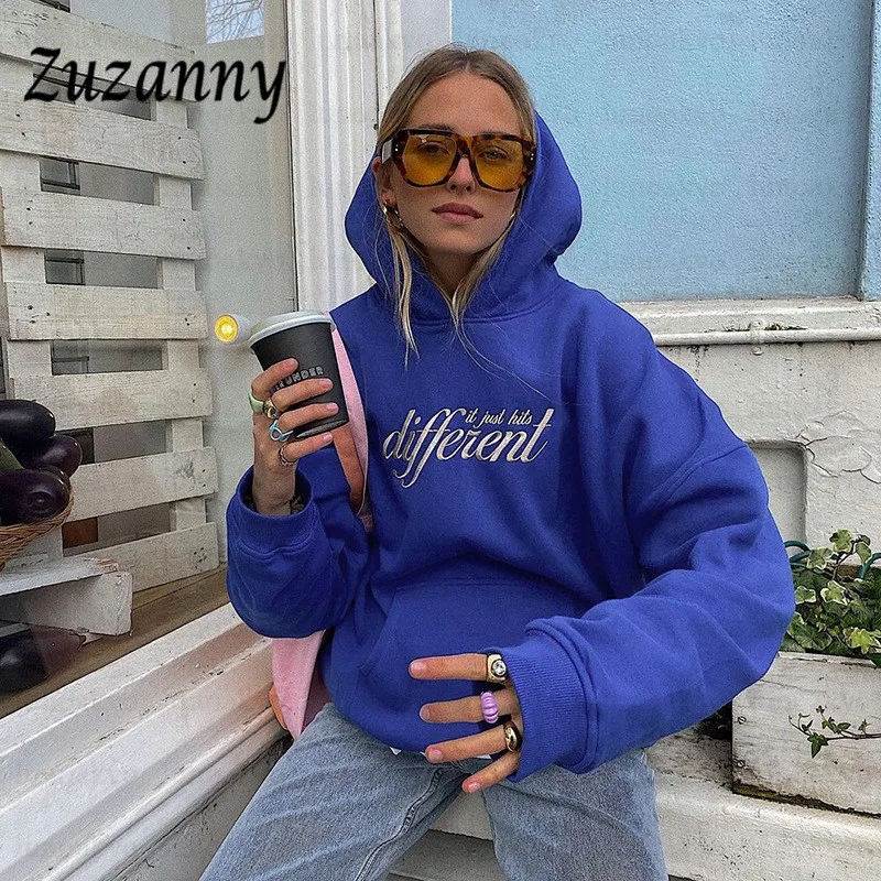 

Женская толстовка с капюшоном Zuzanny, осенняя, повседневная, свободная, с буквенным принтом, Y2K
