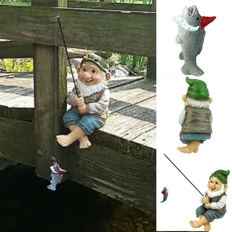 

Newly The Fishing Gnome Sitter Garden Gnome Statue Cute Gift Outdoor Decoration MK