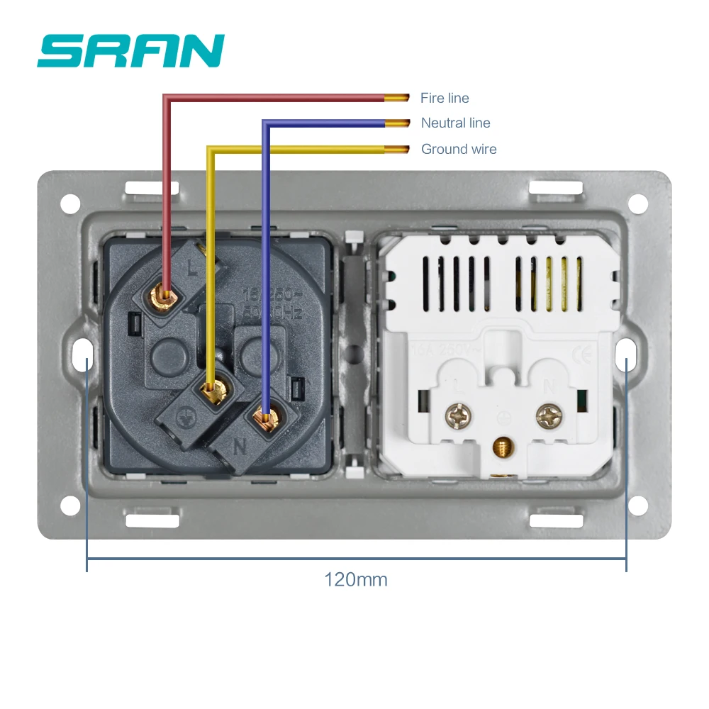 Розетка настенная серая с заземлением и светодиодным индикатором 16 А 146 х86