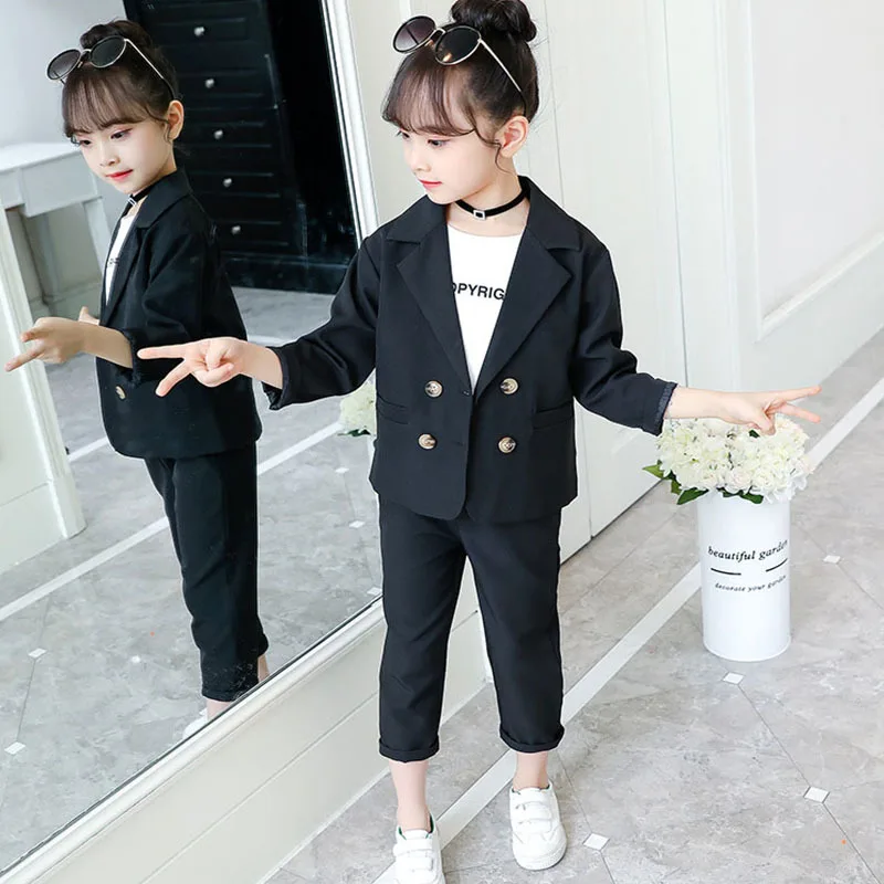 

2021 New Children Clothing Sets Autumn Girls Set Suit Coats Tops +Pants 2Pcs Girl Clothes Spring 7 9 11 5 4 6 8 10 12 13 Years